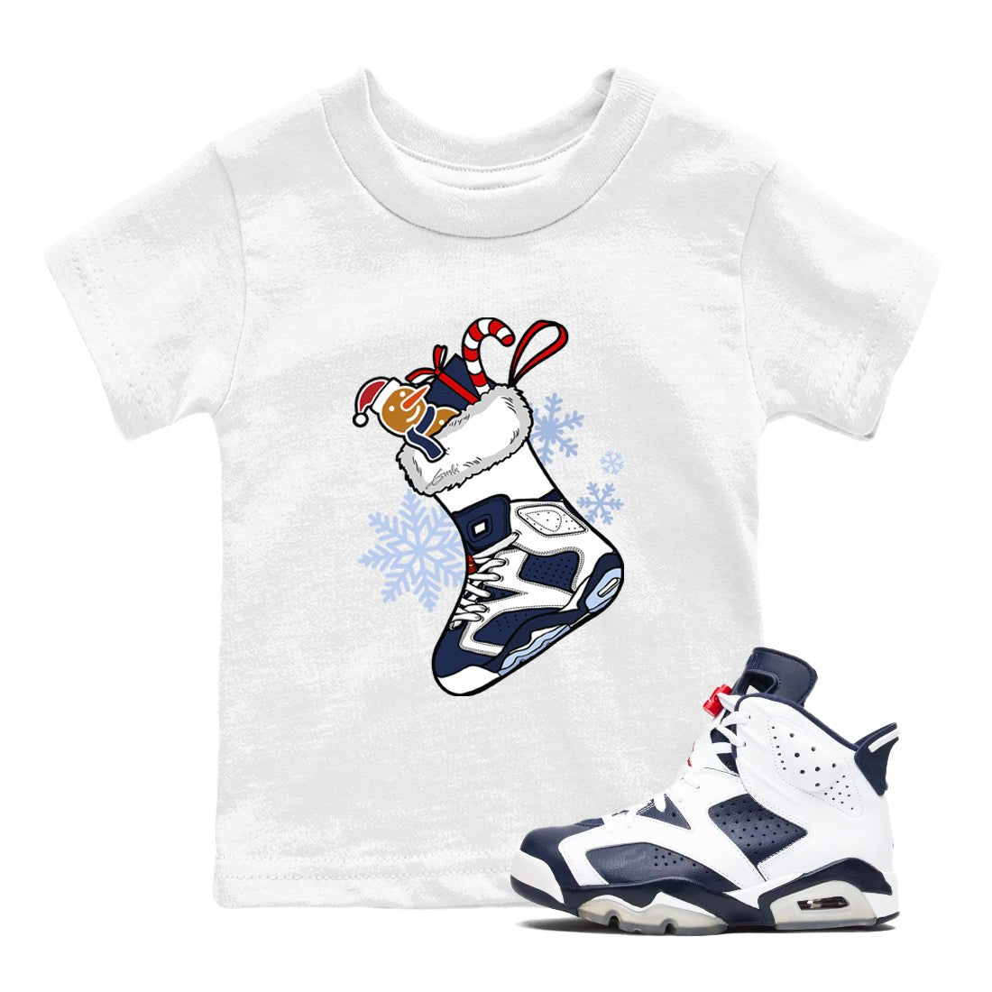 6s White And Midnight Navy shirts to match jordans Christmas Sneaker Stocking t shirts to match sneakers Air Jordan 6 Retro White And Midnight Navy match shoes to clothes SNRT Sneaker Tees Youth Baby White 1 tee
