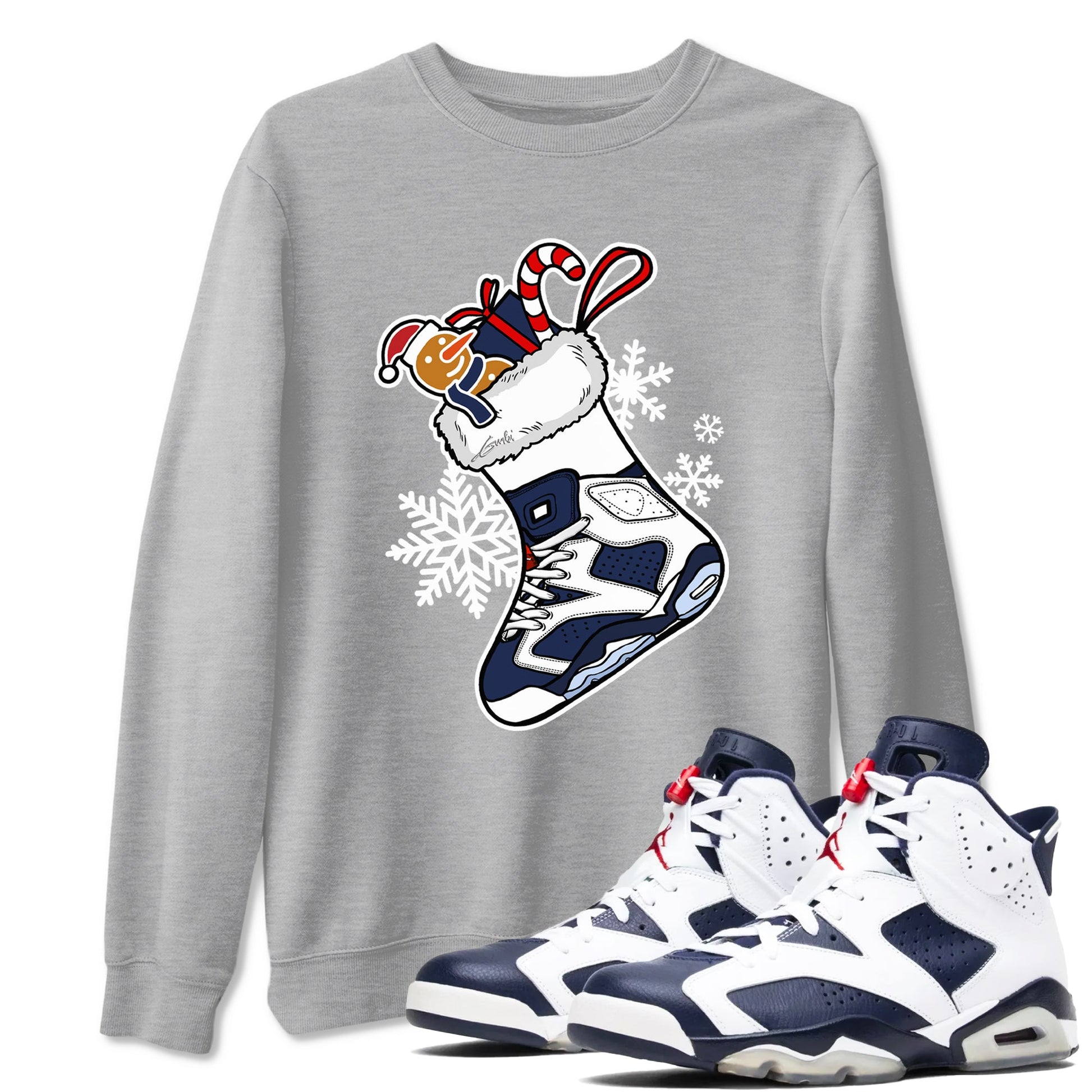 6s White And Midnight Navy shirts to match jordans Christmas Sneaker Stocking t shirts to match sneakers Air Jordan 6 Retro White And Midnight Navy match shoes to clothes SNRT Sneaker Tees unisex cotton Heather Grey 1 shirts