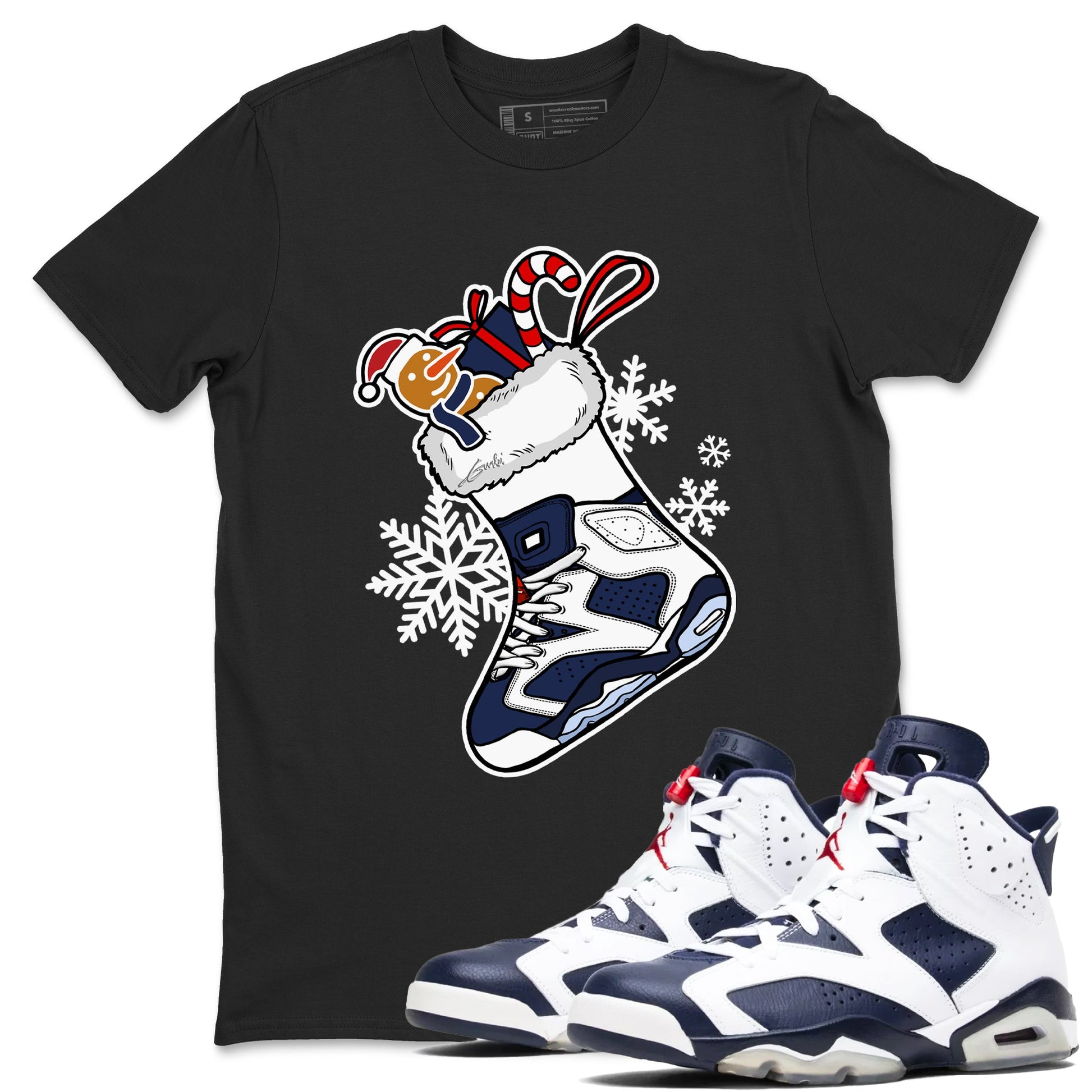6s White And Midnight Navy shirts to match jordans Christmas Sneaker Stocking t shirts to match sneakers Air Jordan 6 Retro White And Midnight Navy match shoes to clothes SNRT Sneaker Tees unisex cotton Black 1 shirts