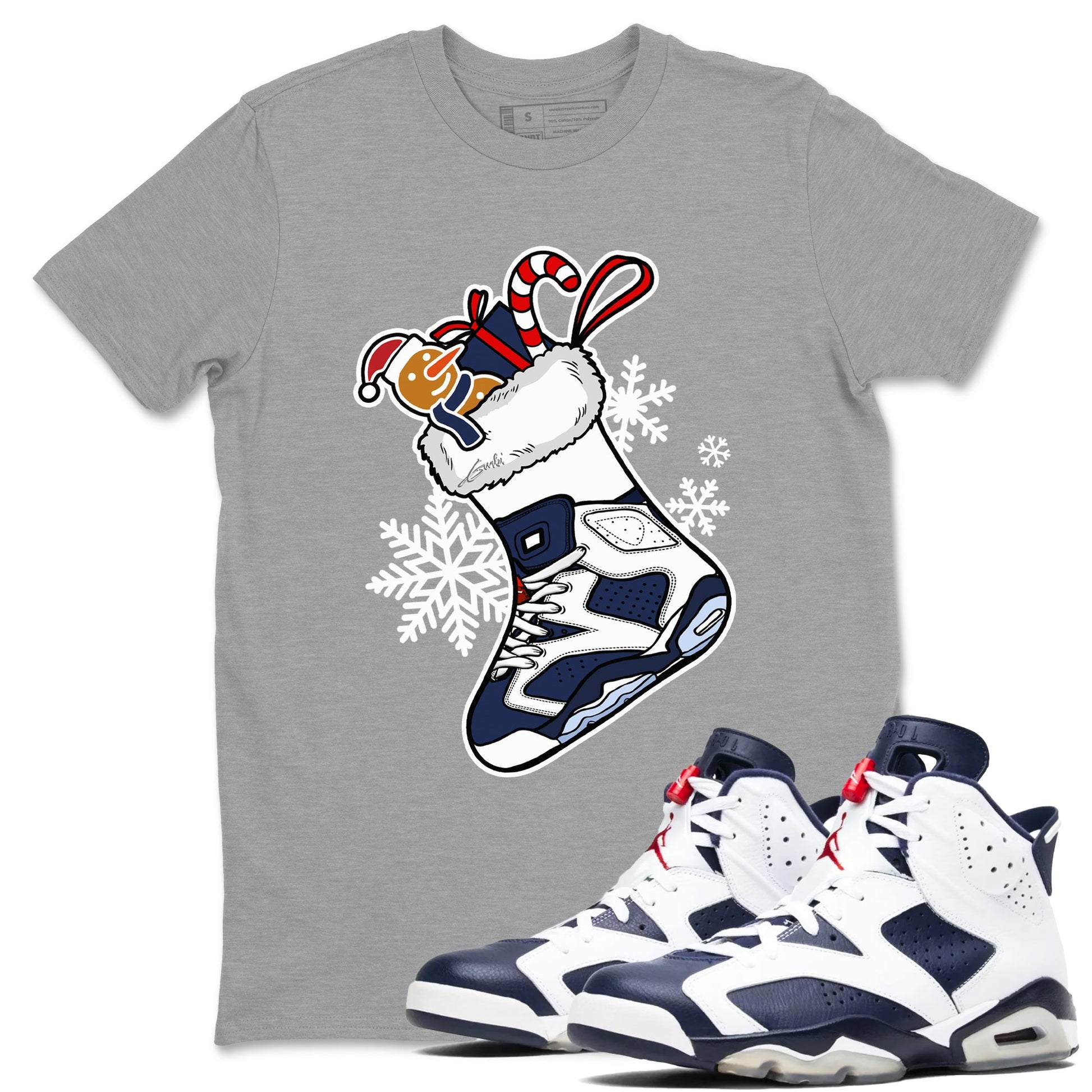 6s White And Midnight Navy shirts to match jordans Christmas Sneaker Stocking t shirts to match sneakers Air Jordan 6 Retro White And Midnight Navy match shoes to clothes SNRT Sneaker Tees unisex cotton Heather Grey 1 shirts