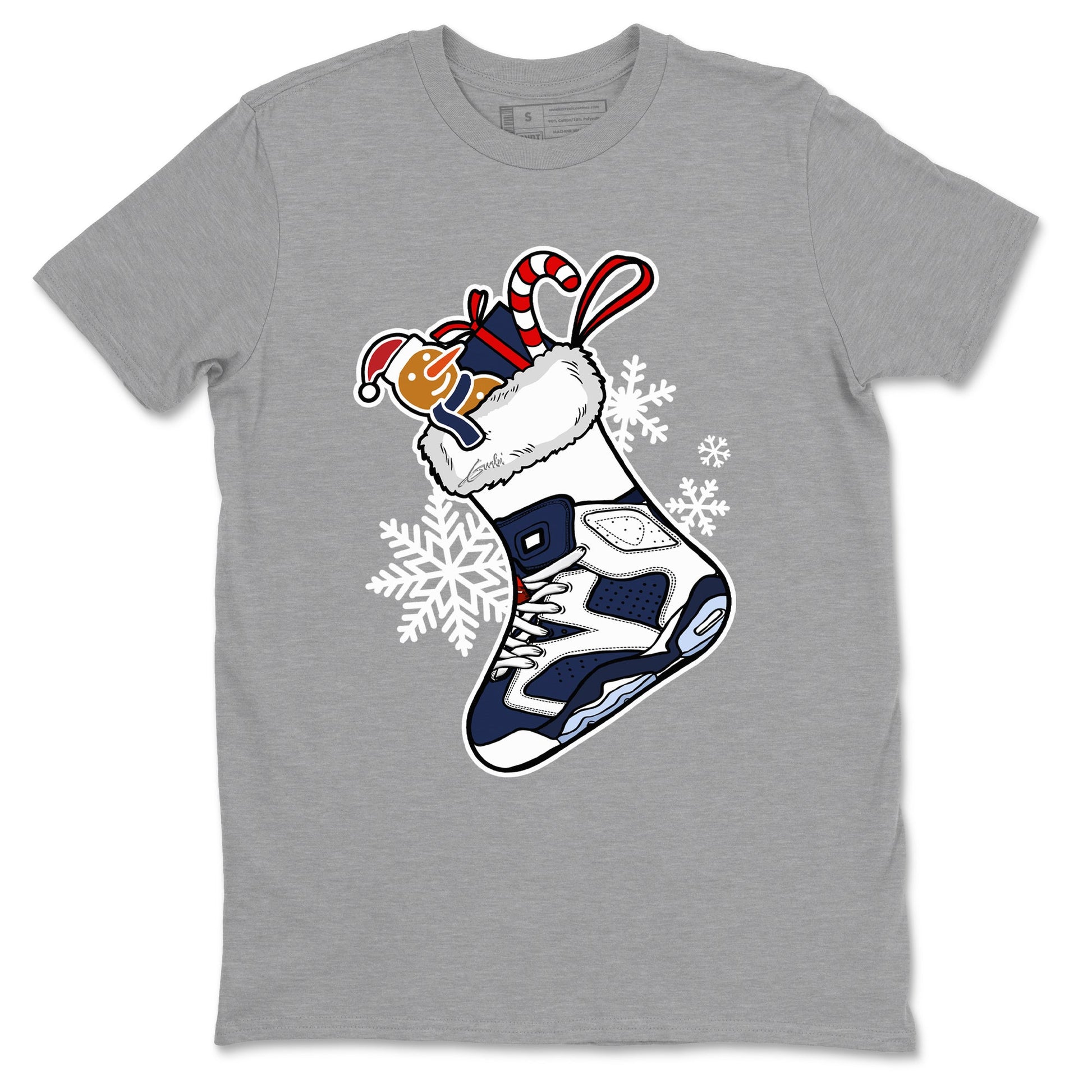6s White And Midnight Navy shirts to match jordans Christmas Sneaker Stocking t shirts to match sneakers Air Jordan 6 Retro White And Midnight Navy match shoes to clothes SNRT Sneaker Tees unisex cotton Heather Grey 2 shirts
