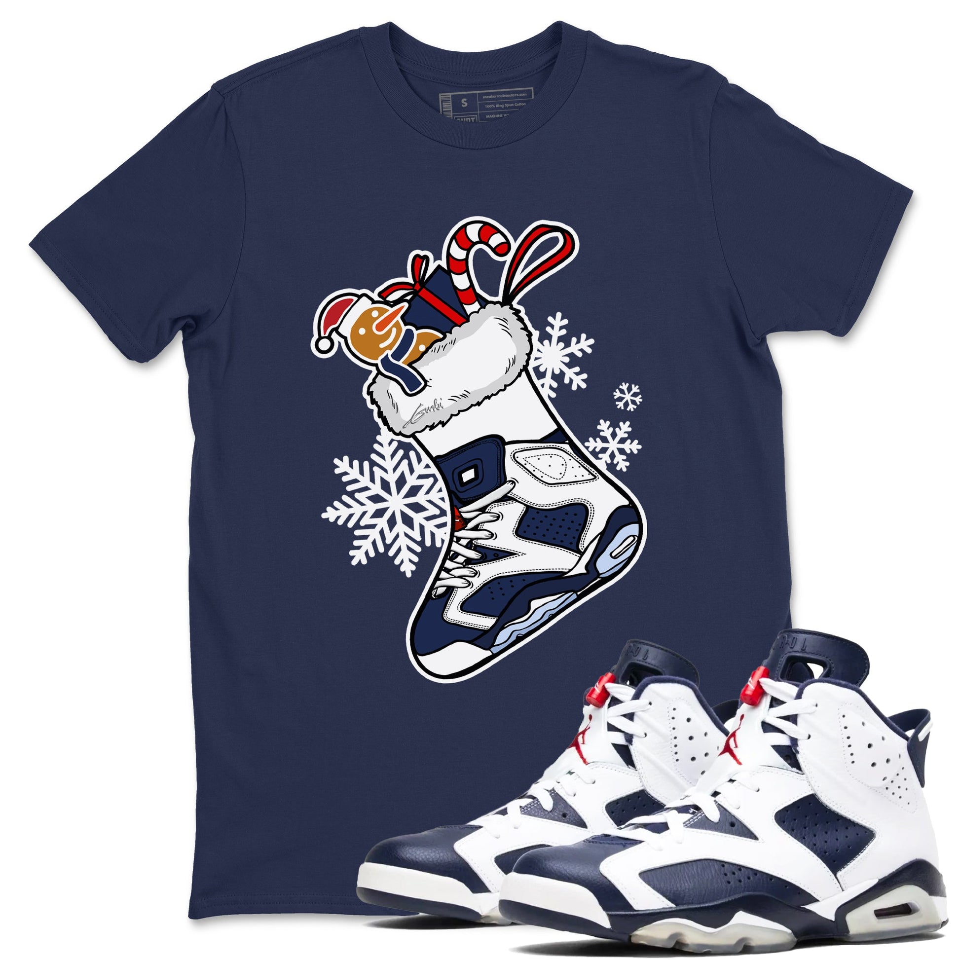 6s White And Midnight Navy shirts to match jordans Christmas Sneaker Stocking t shirts to match sneakers Air Jordan 6 Retro White And Midnight Navy match shoes to clothes SNRT Sneaker Tees unisex cotton Navy 1 shirts