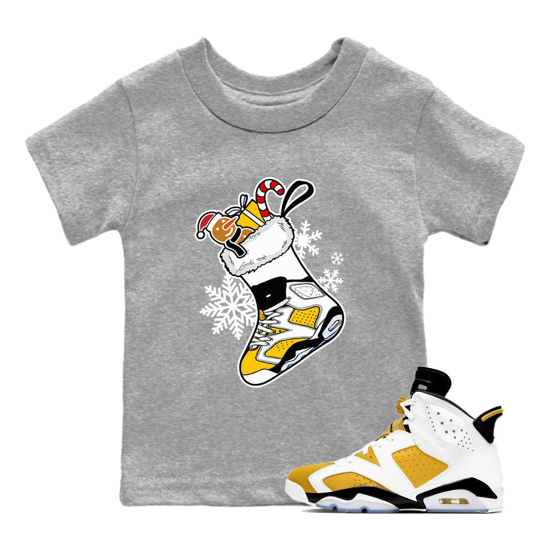 6s Yellow Ochre shirts to match jordans Christmas Sneaker Stocking t shirts to match sneakers Air Jordan 6 Retro Yellow Ochre match shoes to clothes SNRT Sneaker Tees Youth Baby Heather Grey 1 tee