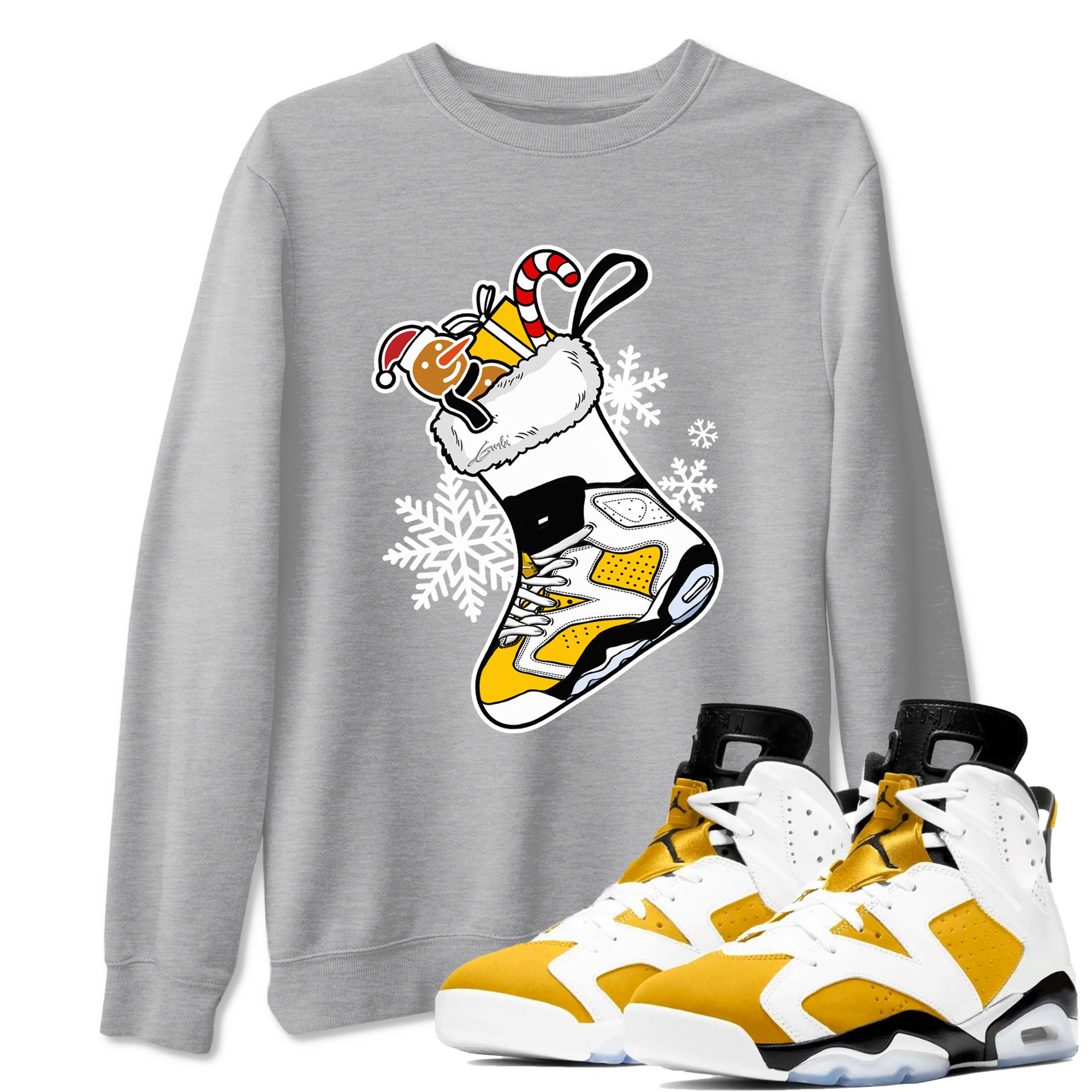6s Yellow Ochre shirts to match jordans Christmas Sneaker Stocking t shirts to match sneakers Air Jordan 6 Retro Yellow Ochre match shoes to clothes SNRT Sneaker Tees unisex cotton Heather Grey 1 shirts