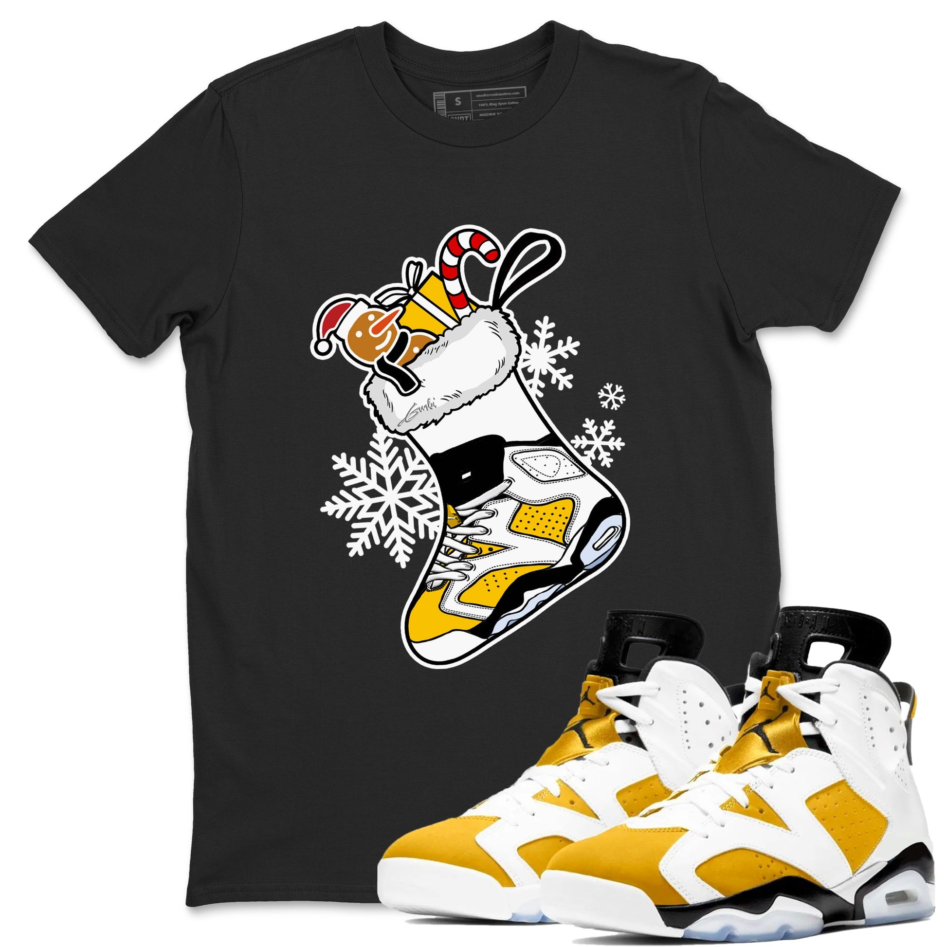 6s Yellow Ochre shirts to match jordans Christmas Sneaker Stocking t shirts to match sneakers Air Jordan 6 Retro Yellow Ochre match shoes to clothes SNRT Sneaker Tees unisex cotton Black 1 shirts