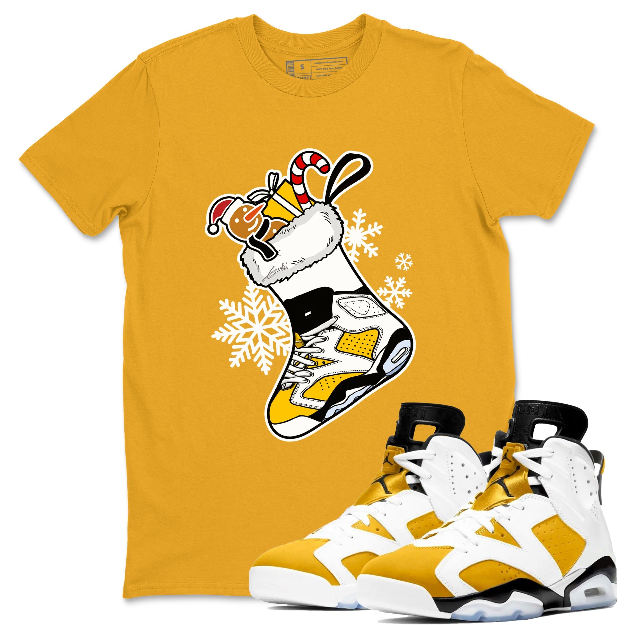 6s Yellow Ochre shirts to match jordans Christmas Sneaker Stocking t shirts to match sneakers Air Jordan 6 Retro Yellow Ochre match shoes to clothes SNRT Sneaker Tees unisex cotton Gold 1 shirts