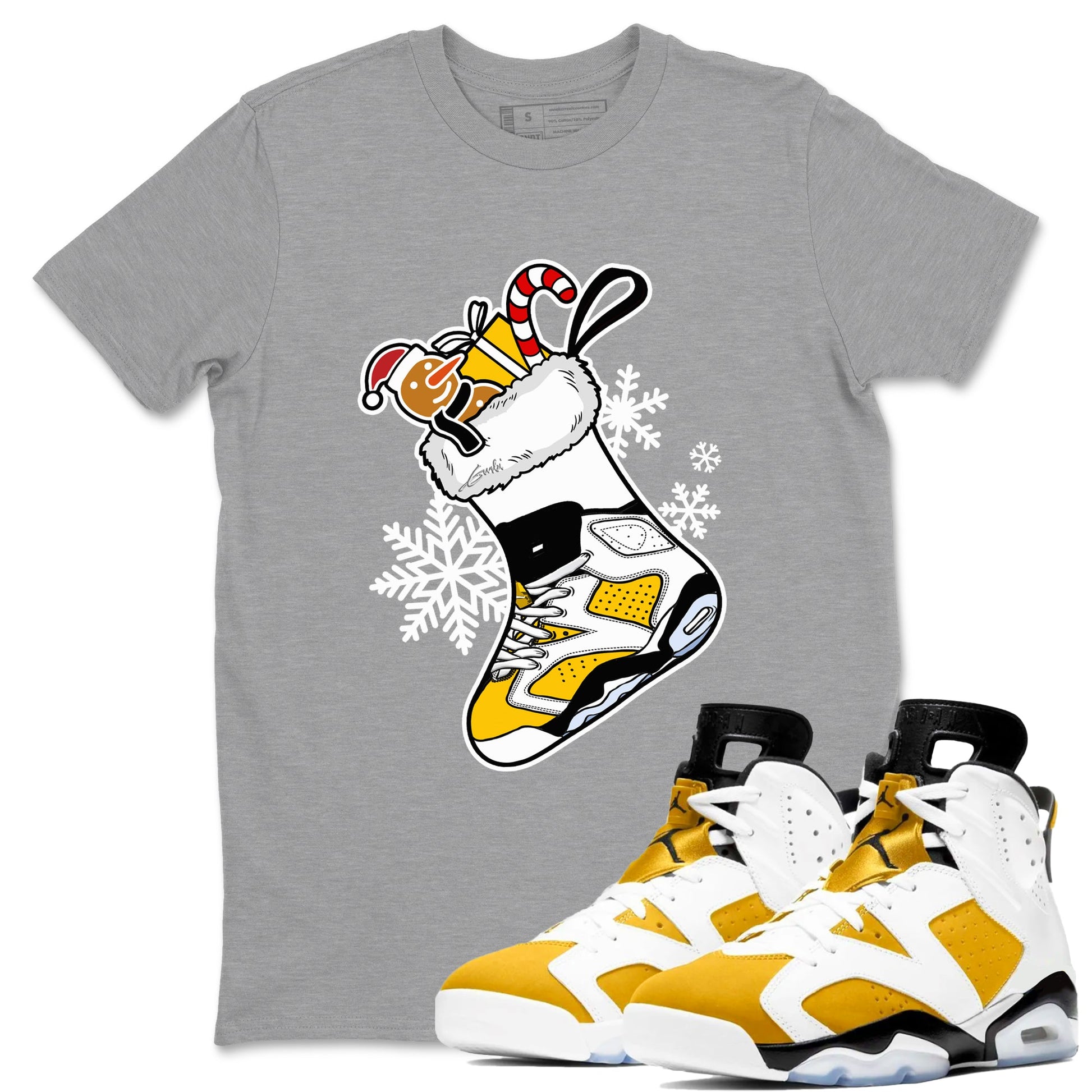 6s Yellow Ochre shirts to match jordans Christmas Sneaker Stocking t shirts to match sneakers Air Jordan 6 Retro Yellow Ochre match shoes to clothes SNRT Sneaker Tees unisex cotton Heather Grey 1 shirts