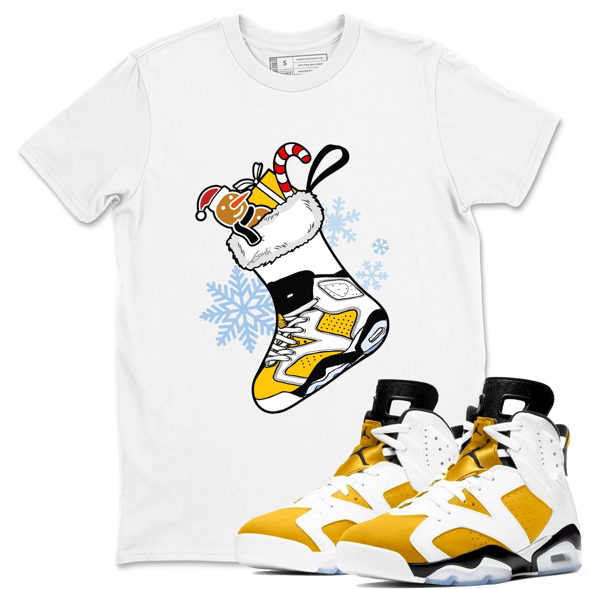 6s Yellow Ochre shirts to match jordans Christmas Sneaker Stocking t shirts to match sneakers Air Jordan 6 Retro Yellow Ochre match shoes to clothes SNRT Sneaker Tees unisex cotton White 1 shirts