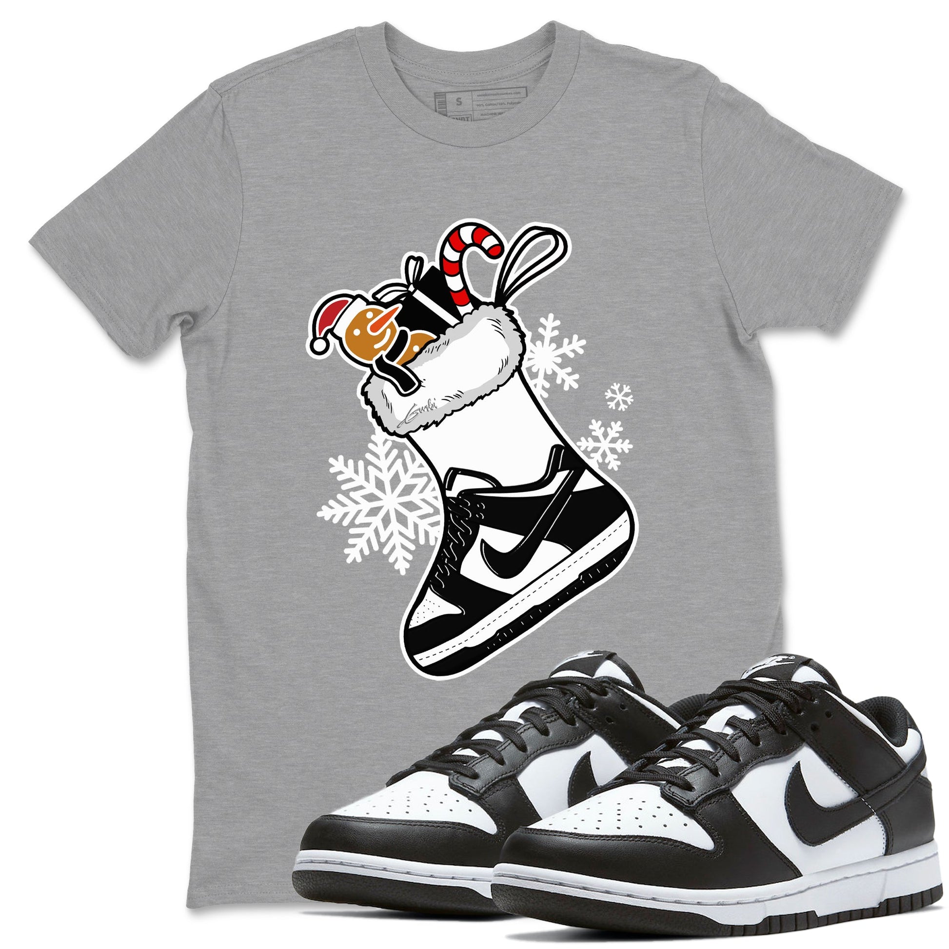 Dunk Low Retro Panda shirts to match jordans Christmas Sneaker Stocking t shirts to match sneakers Dunk White Black Panda match shoes to clothes SNRT Sneaker Tees unisex cotton Heather Grey 1 shirts