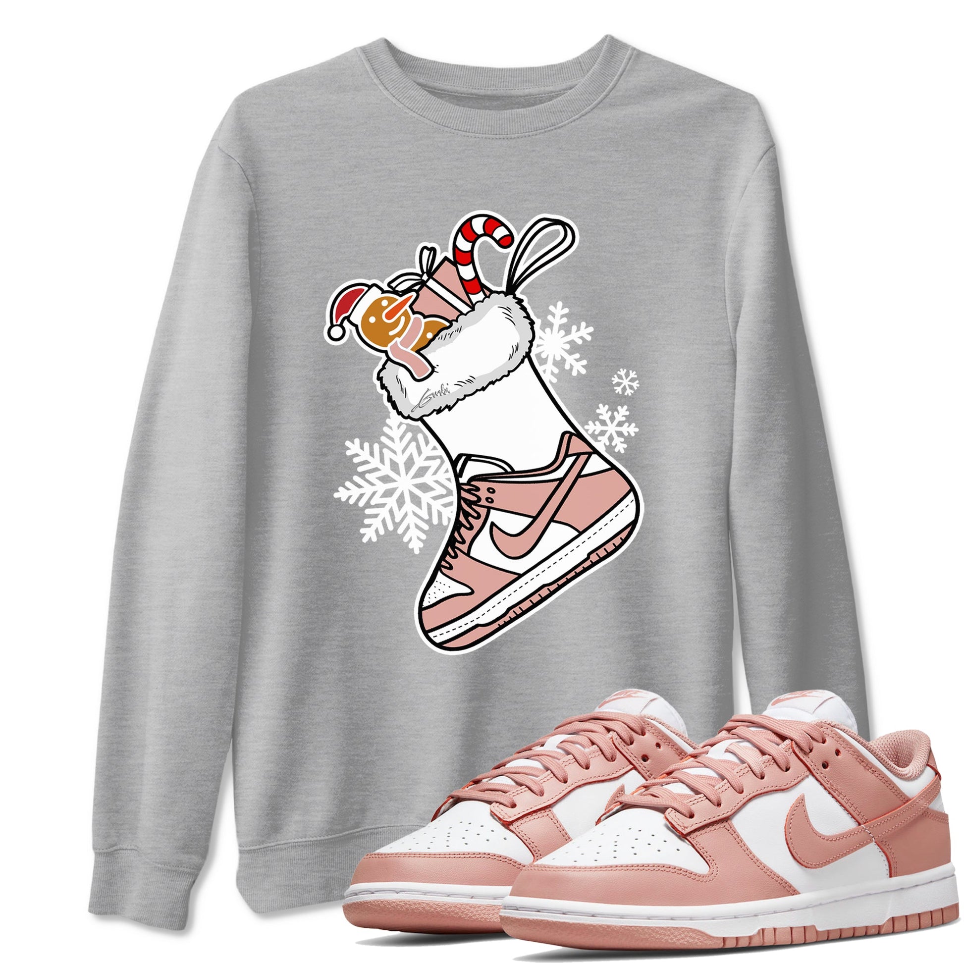 WMNS Dunk Rose Whisper shirts to match jordans Christmas Sneaker Stocking t shirts to match sneakers Dunk Rose Whisper match shoes to clothes SNRT Sneaker Tees unisex cotton Heather Grey 1 shirts