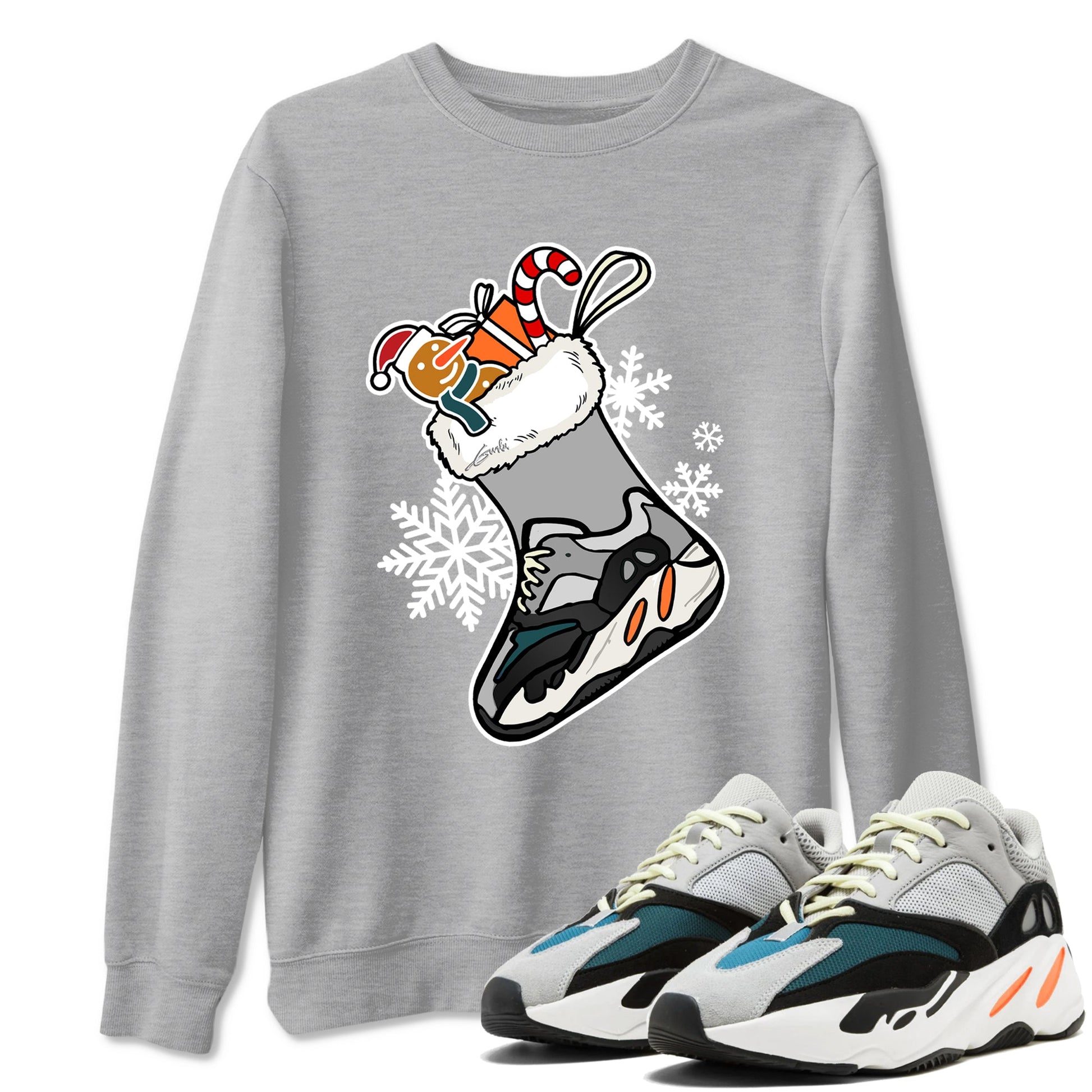 Yeezy Boost 700 Wave Runner shirts to match jordans Christmas Sneaker Stocking t shirts to match sneakers Yeezy 700 Wave Runner match shoes to clothes SNRT Sneaker Tees unisex cotton Heather Grey 1 shirts