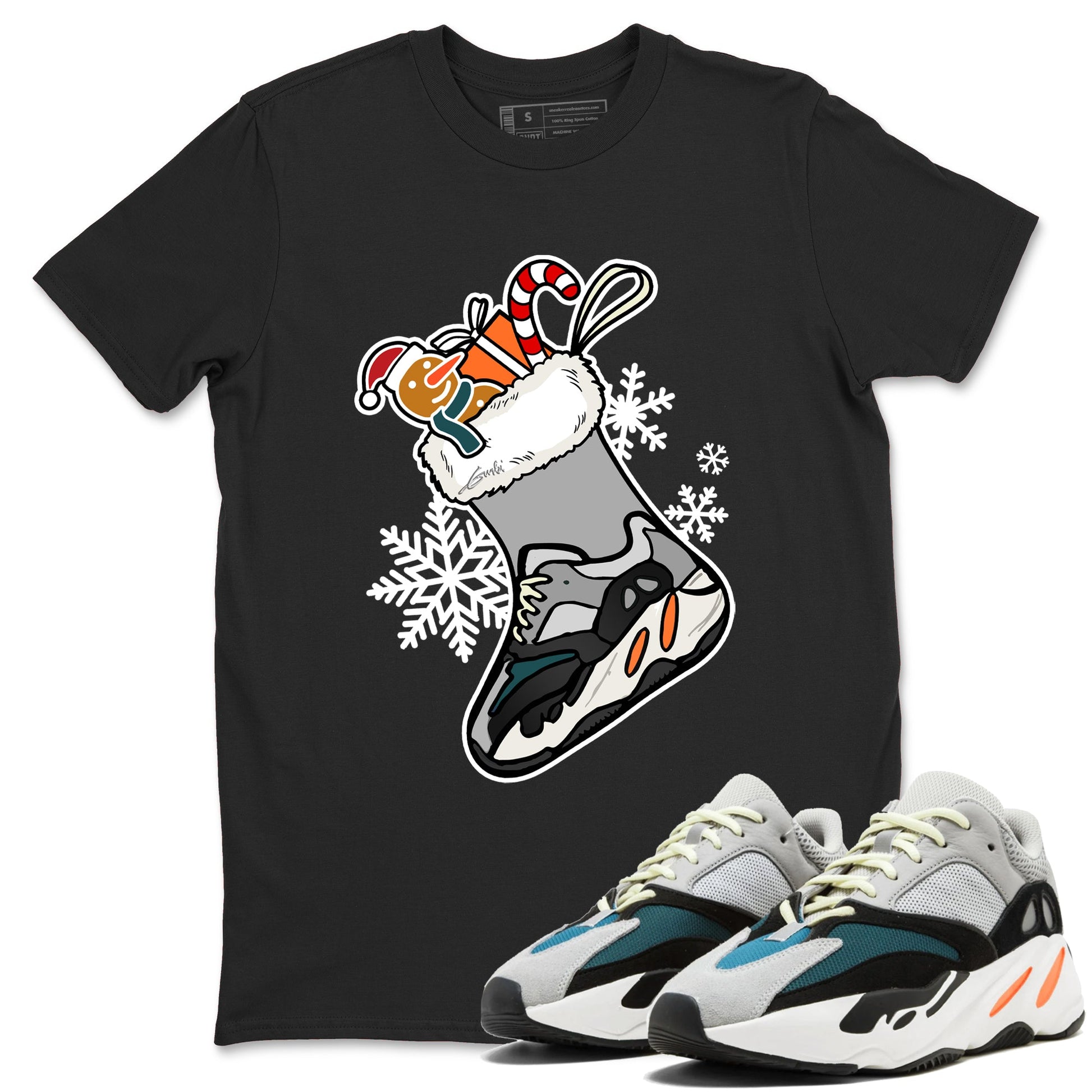 Yeezy Boost 700 Wave Runner shirts to match jordans Christmas Sneaker Stocking t shirts to match sneakers Yeezy 700 Wave Runner match shoes to clothes SNRT Sneaker Tees unisex cotton Black 1 shirts
