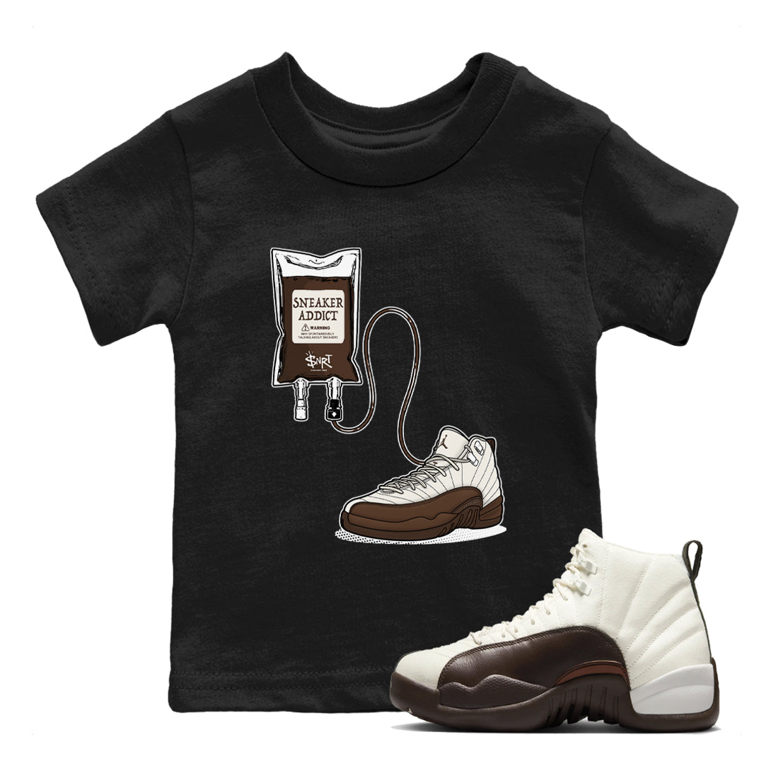 AJ12 Baroque Brown shirts to match jordans Sneaker Theraphy best t shirts to wear with jordans SoleFly x Jordan 12 Baroque Brown match shoes to clothes SNRT Sneaker Tees Youth Baby Black 1 tee