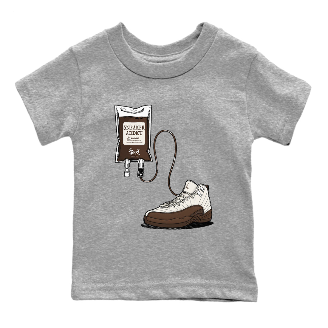 AJ12 Baroque Brown shirts to match jordans Sneaker Theraphy best t shirts to wear with jordans SoleFly x Jordan 12 Baroque Brown match shoes to clothes SNRT Sneaker Tees Youth Baby Heather Grey 2 tee