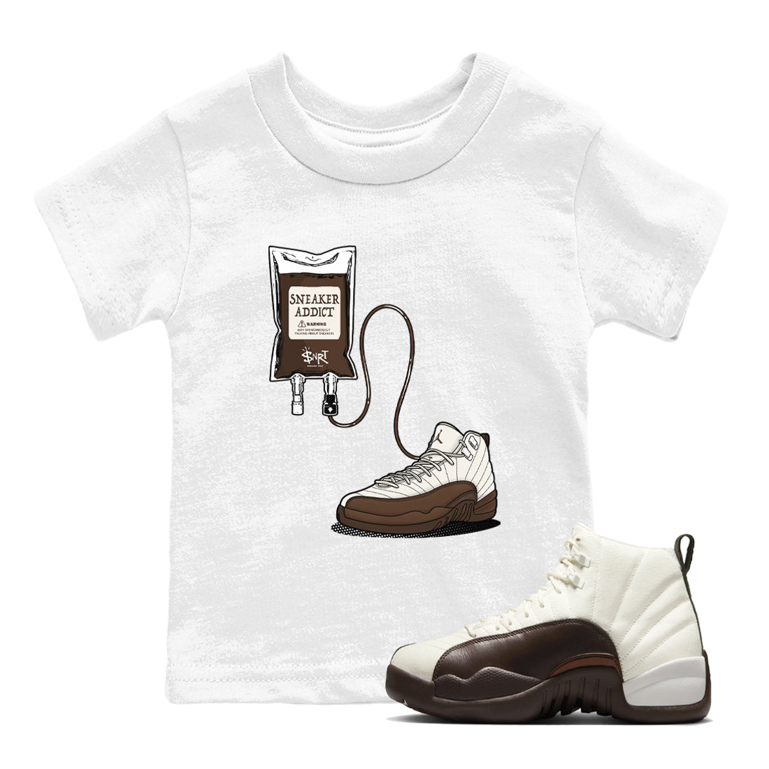 AJ12 Baroque Brown shirts to match jordans Sneaker Theraphy best t shirts to wear with jordans SoleFly x Jordan 12 Baroque Brown match shoes to clothes SNRT Sneaker Tees Youth Baby White 1 tee
