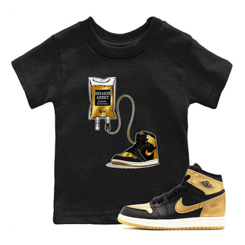 1s Black Metallic Gold shirts to match jordans Sneaker Therapy sneaker match tees Jordan 1 High OG Black and Gold SNRT Sneaker Release Tees Youth Baby Black 1 crew neck shirts