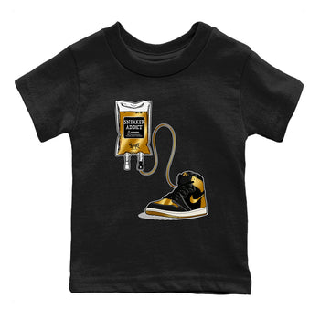 1s Black Metallic Gold shirts to match jordans Sneaker Therapy sneaker match tees Jordan 1 High OG Black and Gold SNRT Sneaker Release Tees Youth Baby Black 2 crew neck shirts