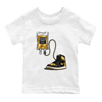 1s Black Metallic Gold shirts to match jordans Sneaker Therapy sneaker match tees Jordan 1 High OG Black and Gold SNRT Sneaker Release Tees Youth Baby White 2 crew neck shirts