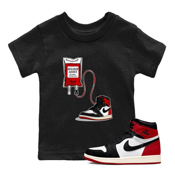 1s Black Toe Reimagined shirts to match jordans Sneaker Therapy sneaker match tees Air Jordan 1 Black Toe Reimagined SNRT Sneaker Release Tees Youth Baby Black 1 crew neck shirts
