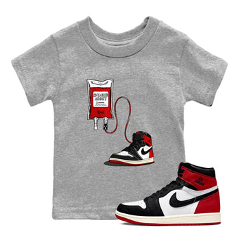 1s Black Toe Reimagined shirts to match jordans Sneaker Therapy sneaker match tees Air Jordan 1 Black Toe Reimagined SNRT Sneaker Release Tees Youth Baby Heather Grey 1 crew neck shirts
