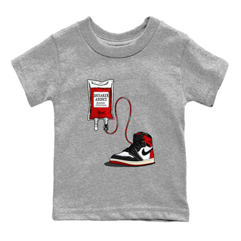1s Black Toe Reimagined shirts to match jordans Sneaker Therapy sneaker match tees Air Jordan 1 Black Toe Reimagined SNRT Sneaker Release Tees Youth Baby Heather Grey 2 crew neck shirts