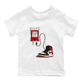 1s Black Toe Reimagined shirts to match jordans Sneaker Therapy sneaker match tees Air Jordan 1 Black Toe Reimagined SNRT Sneaker Release Tees Youth Baby White 2 crew neck shirts