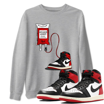 1s Black Toe Reimagined shirts to match jordans Sneaker Therapy sneaker match tees Air Jordan 1 Black Toe Reimagined SNRT Sneaker Release Tees unisex cotton Heather Grey 1 crew neck shirts
