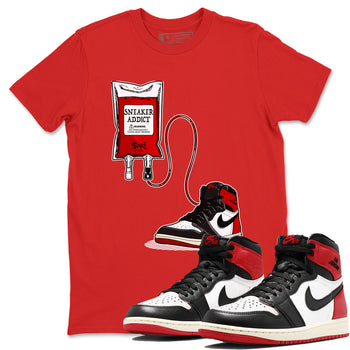 1s Black Toe Reimagined shirts to match jordans Sneaker Therapy sneaker match tees Air Jordan 1 Black Toe Reimagined SNRT Sneaker Release Tees unisex cotton Red 1 crew neck shirts