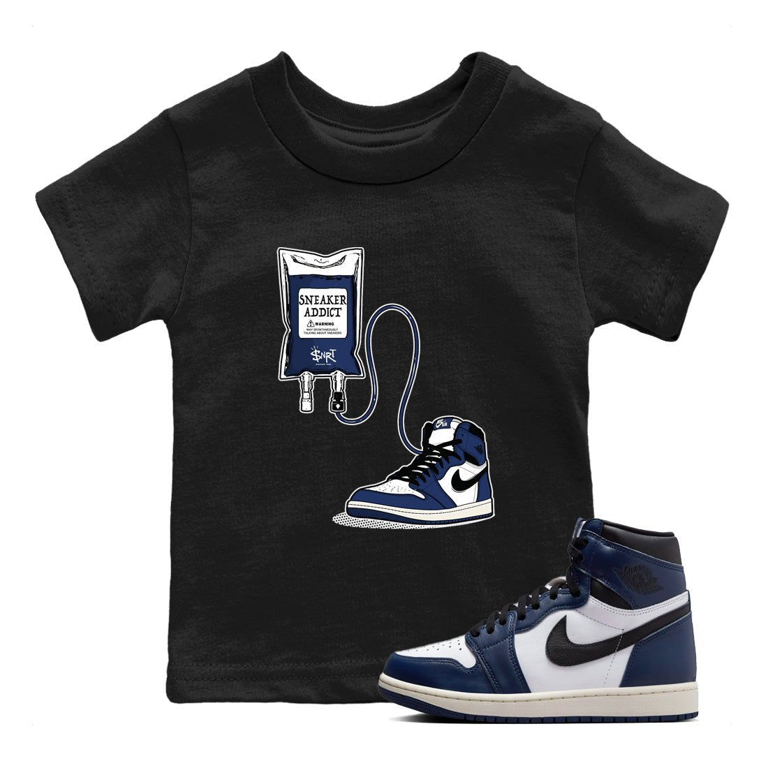 1s Midnight Navy shirts to match jordans Sneaker Therapy sneaker match tees Air Jordan 1 Midnight Navy match shoes to clothes SNRT Sneaker Tees Youth Baby Black 1 tee