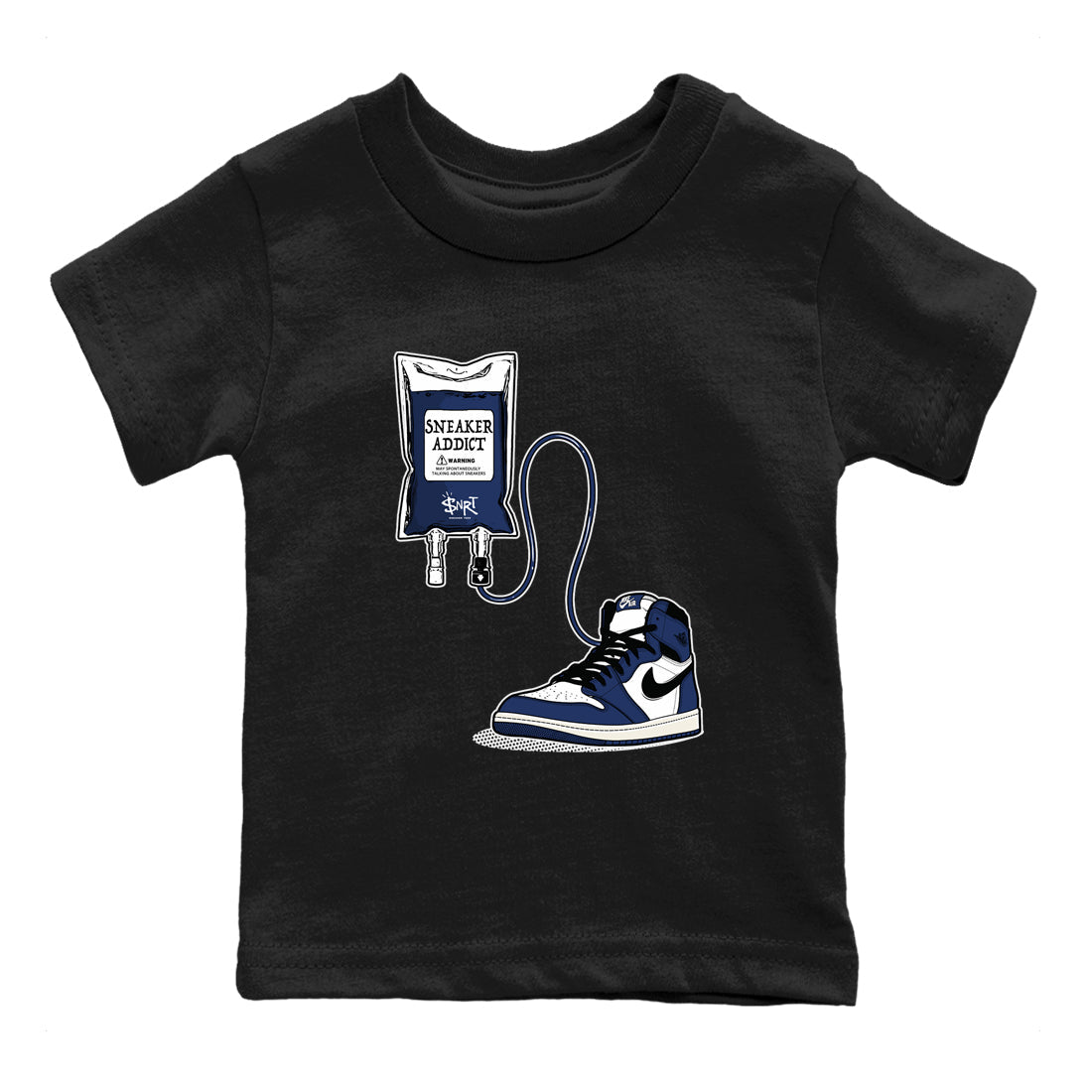 1s Midnight Navy shirts to match jordans Sneaker Therapy sneaker match tees Air Jordan 1 Midnight Navy match shoes to clothes SNRT Sneaker Tees Youth Baby Black 2 tee