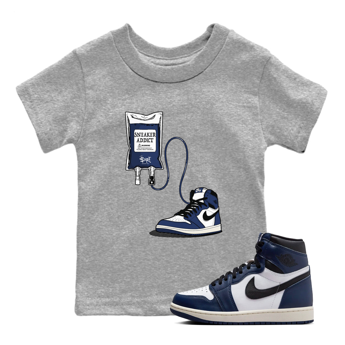 1s Midnight Navy shirts to match jordans Sneaker Therapy sneaker match tees Air Jordan 1 Midnight Navy match shoes to clothes SNRT Sneaker Tees Youth Baby Heather Grey 1 tee