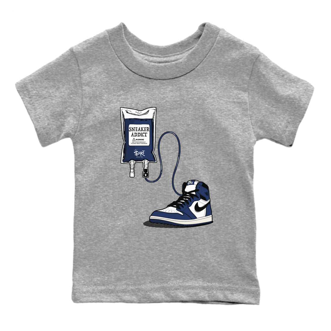 1s Midnight Navy shirts to match jordans Sneaker Therapy sneaker match tees Air Jordan 1 Midnight Navy match shoes to clothes SNRT Sneaker Tees Youth Baby Heather Grey 2 tee