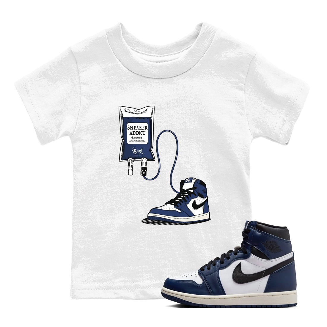 1s Midnight Navy shirts to match jordans Sneaker Therapy sneaker match tees Air Jordan 1 Midnight Navy match shoes to clothes SNRT Sneaker Tees Youth Baby White 1 tee