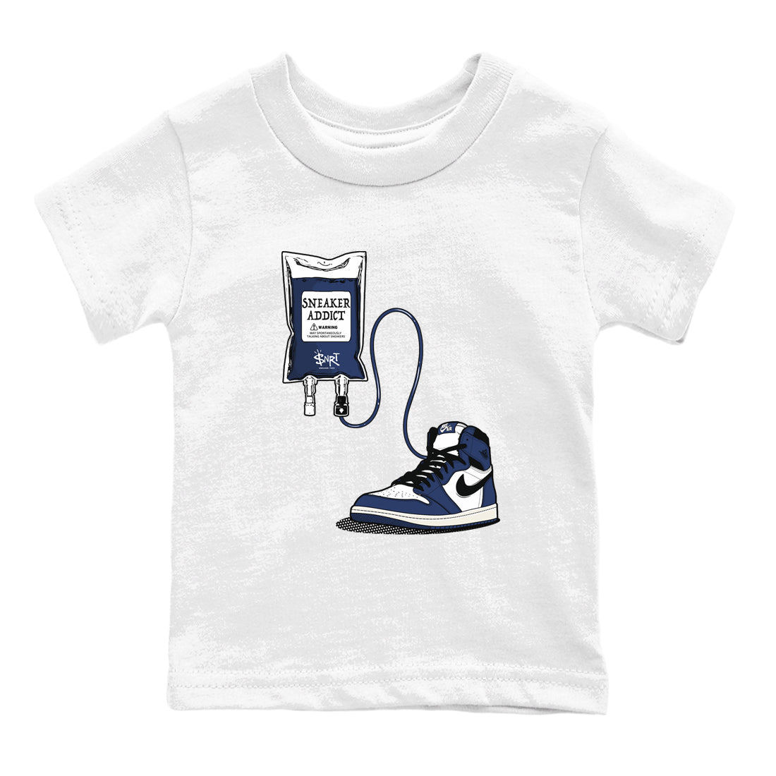 1s Midnight Navy shirts to match jordans Sneaker Therapy sneaker match tees Air Jordan 1 Midnight Navy match shoes to clothes SNRT Sneaker Tees Youth Baby White 2 tee