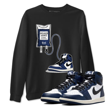 1s Midnight Navy shirts to match jordans Sneaker Therapy sneaker match tees Air Jordan 1 Midnight Navy match shoes to clothes SNRT Sneaker Tees unisex cotton Black 1 shirts