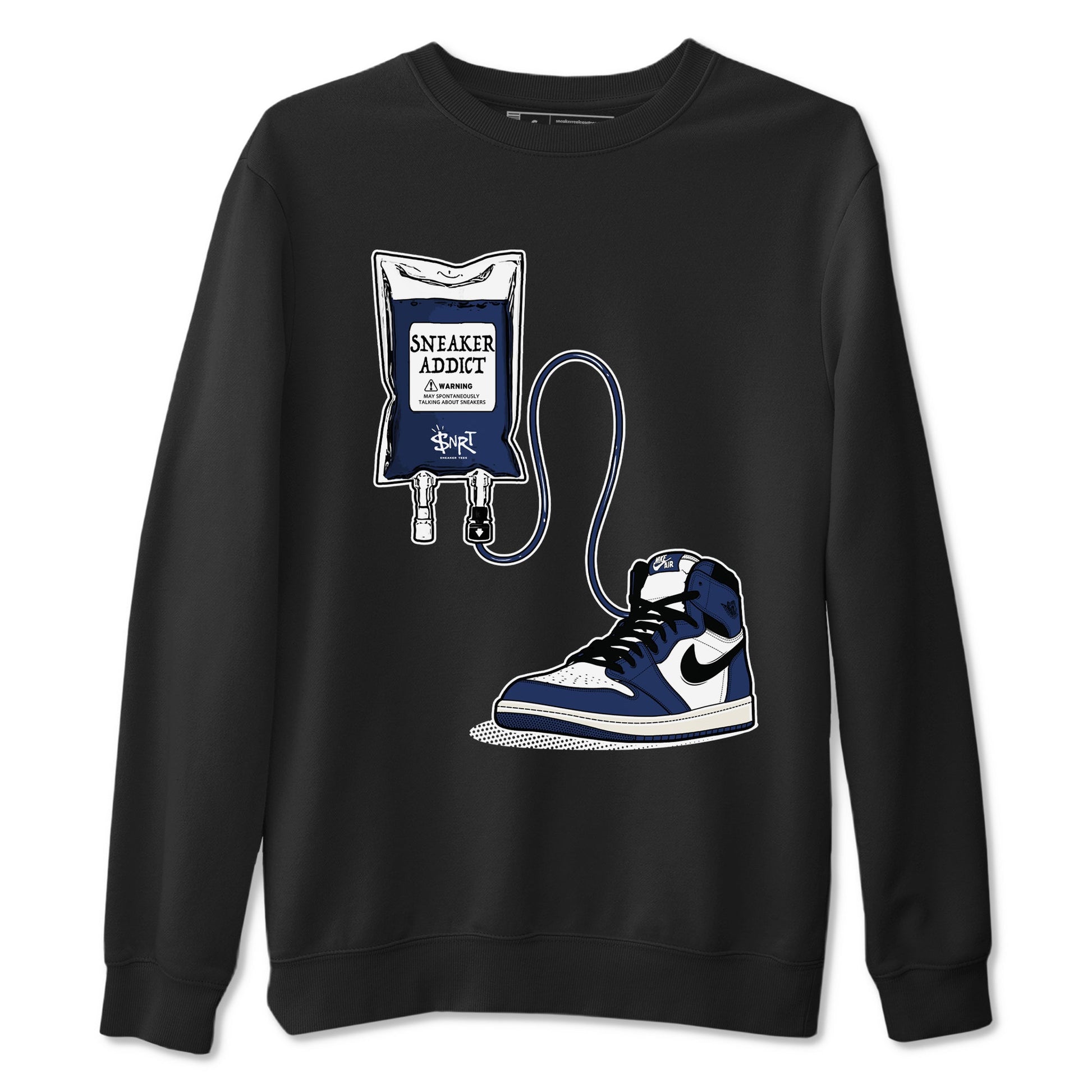 1s Midnight Navy shirts to match jordans Sneaker Therapy sneaker match tees Air Jordan 1 Midnight Navy match shoes to clothes SNRT Sneaker Tees unisex cotton Black 2 shirts