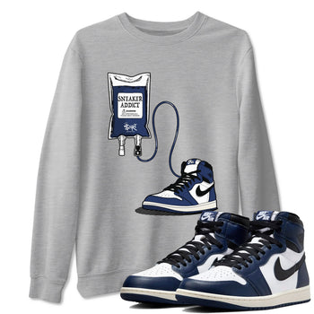 1s Midnight Navy shirts to match jordans Sneaker Therapy sneaker match tees Air Jordan 1 Midnight Navy match shoes to clothes SNRT Sneaker Tees unisex cotton Heather Grey 1 shirts
