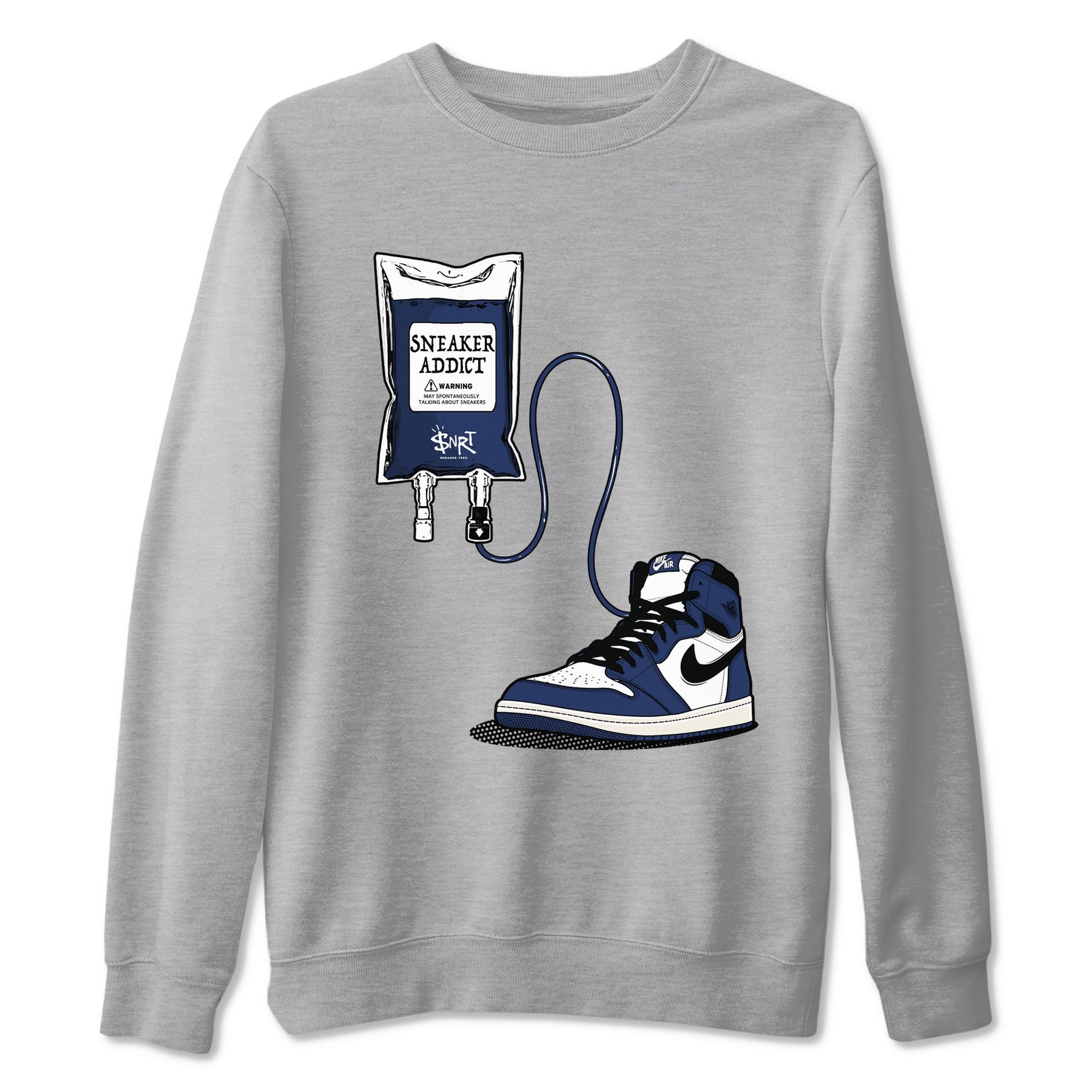 1s Midnight Navy shirts to match jordans Sneaker Therapy sneaker match tees Air Jordan 1 Midnight Navy match shoes to clothes SNRT Sneaker Tees unisex cotton Heather Grey 2 shirts