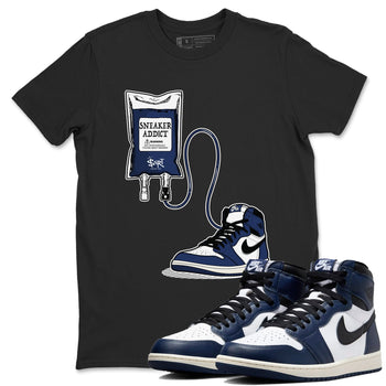 1s Midnight Navy shirts to match jordans Sneaker Therapy sneaker match tees Air Jordan 1 Midnight Navy match shoes to clothes SNRT Sneaker Tees unisex cotton Black 1 shirts