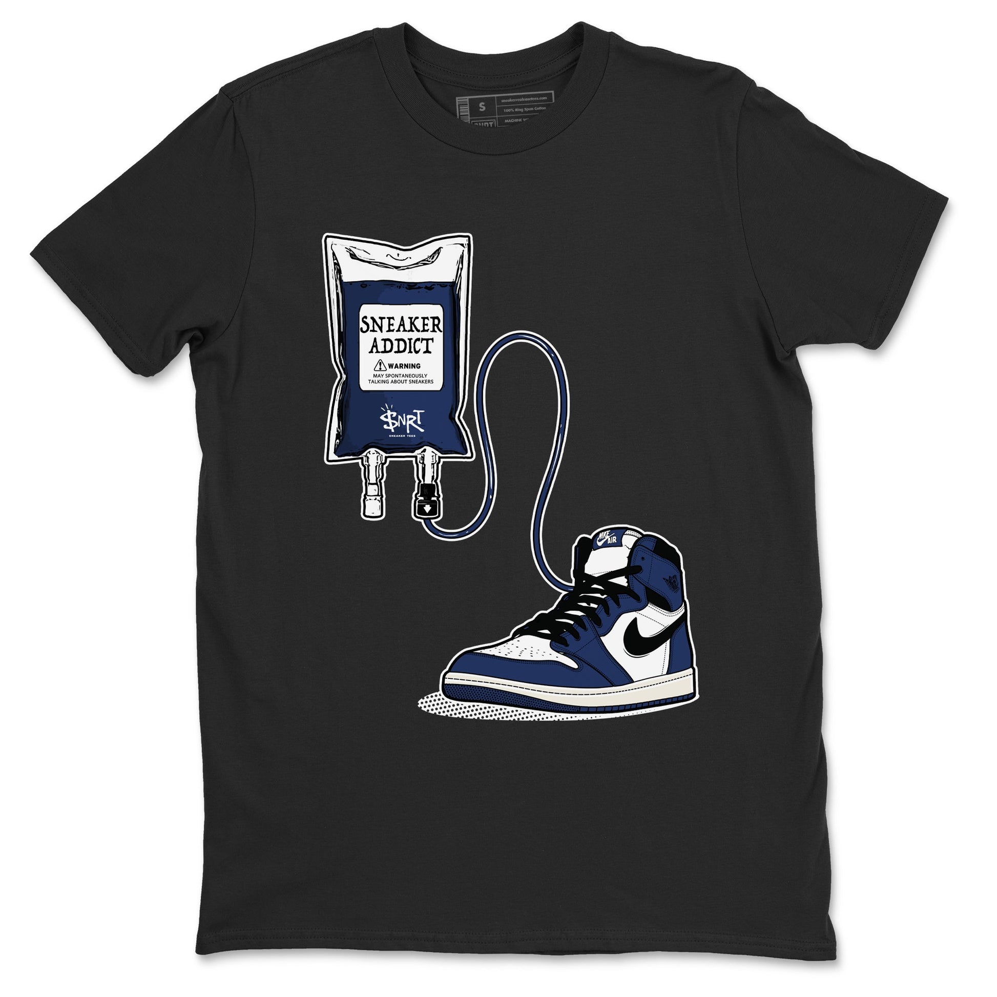1s Midnight Navy shirts to match jordans Sneaker Therapy sneaker match tees Air Jordan 1 Midnight Navy match shoes to clothes SNRT Sneaker Tees unisex cotton Black 2 shirts