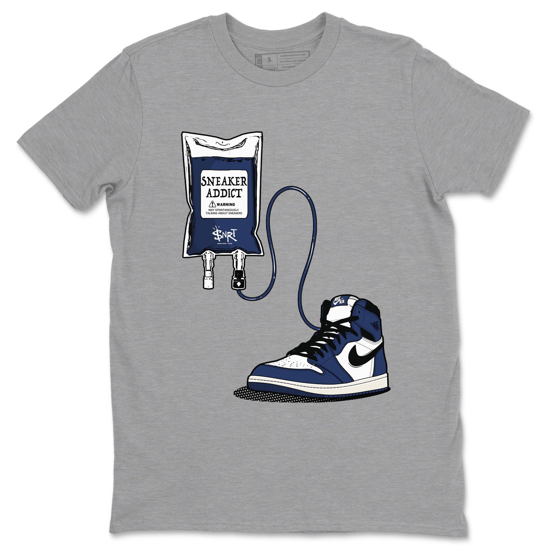 1s Midnight Navy shirts to match jordans Sneaker Therapy sneaker match tees Air Jordan 1 Midnight Navy match shoes to clothes SNRT Sneaker Tees unisex cotton Heather Grey 2 shirts