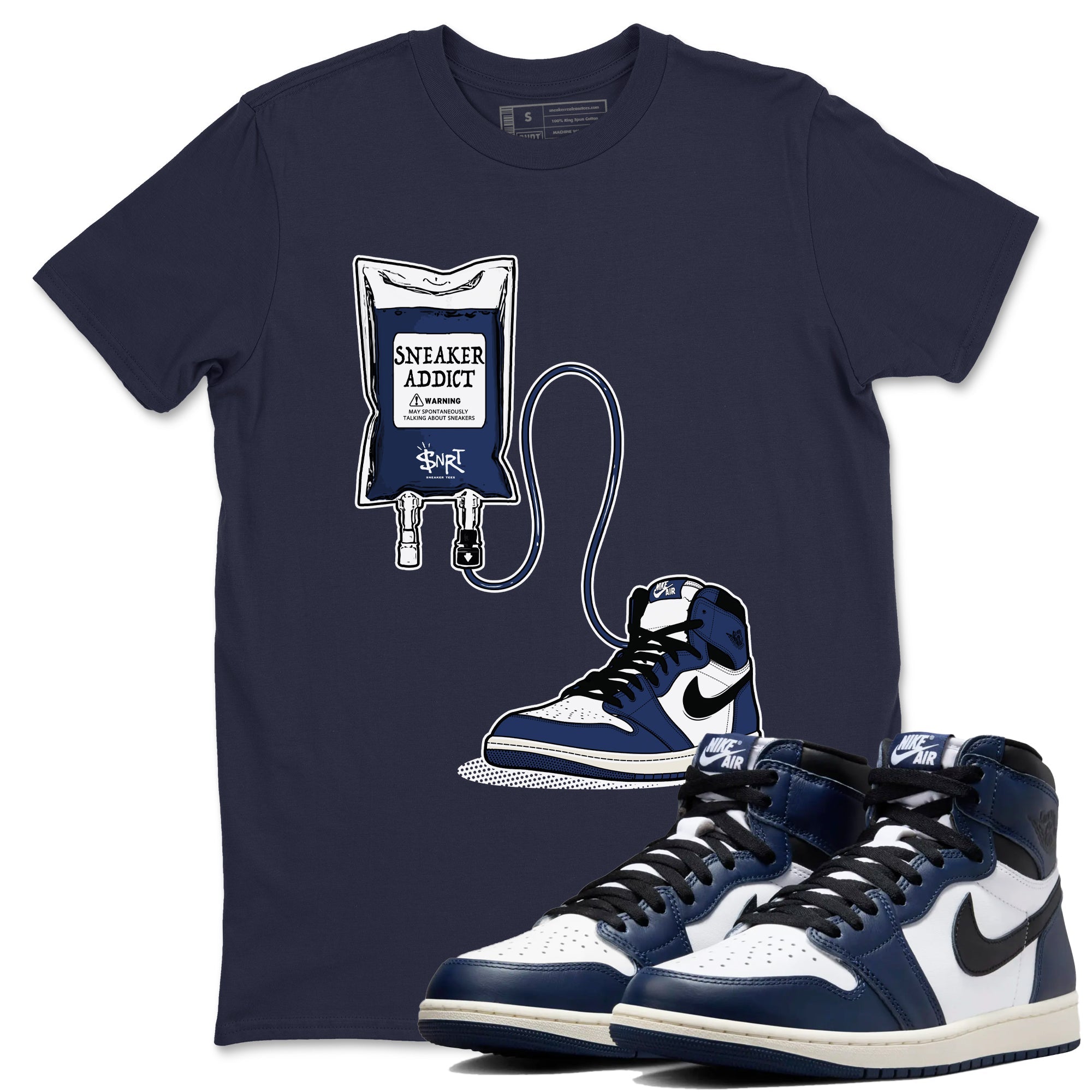1s Midnight Navy shirts to match jordans Sneaker Therapy sneaker match tees Air Jordan 1 Midnight Navy match shoes to clothes SNRT Sneaker Tees unisex cotton Navy 1 shirts