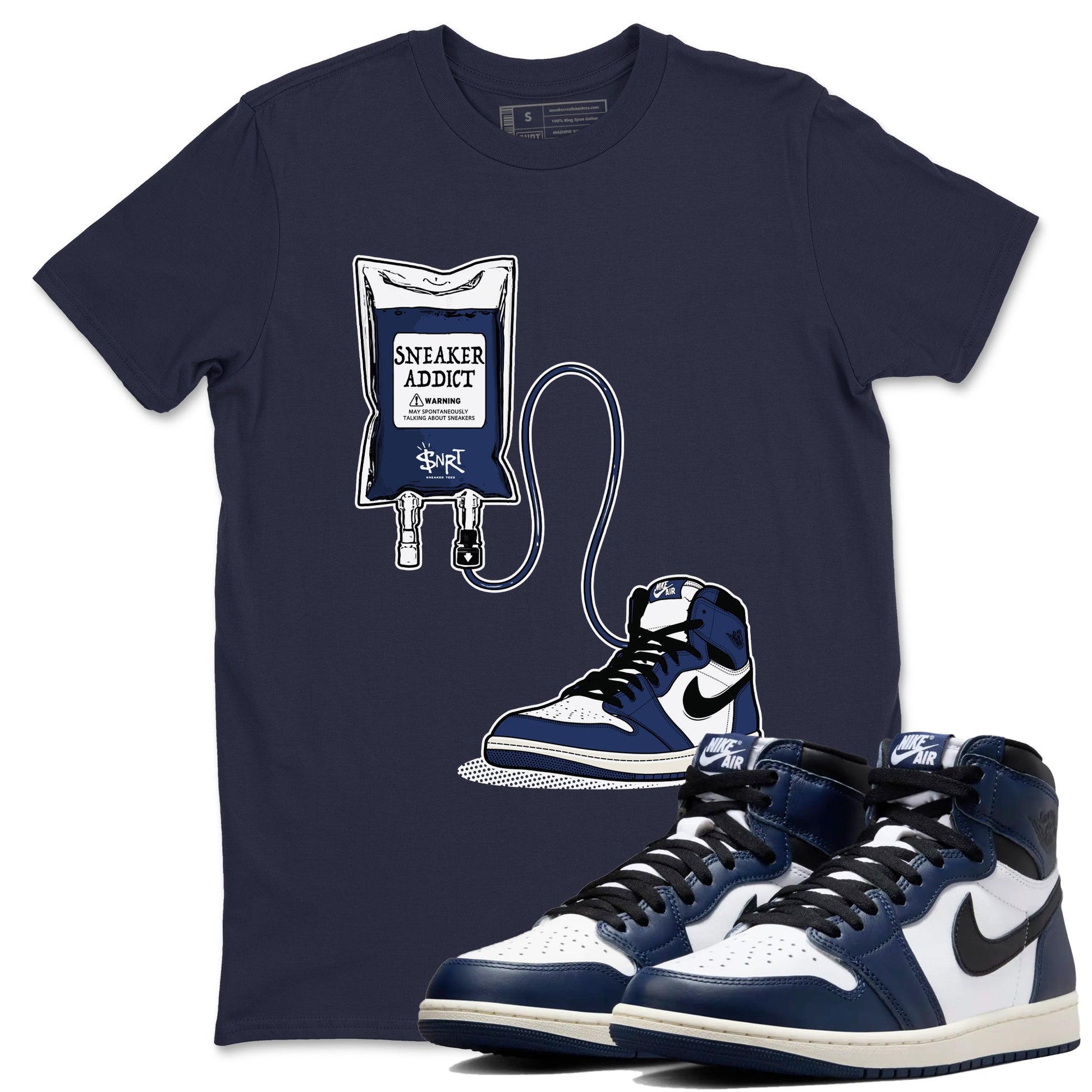1s Midnight Navy shirts to match jordans Sneaker Therapy sneaker match tees Air Jordan 1 Midnight Navy match shoes to clothes SNRT Sneaker Tees unisex cotton Navy 1 shirts
