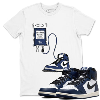 1s Midnight Navy shirts to match jordans Sneaker Therapy sneaker match tees Air Jordan 1 Midnight Navy match shoes to clothes SNRT Sneaker Tees unisex cotton White 1 shirts