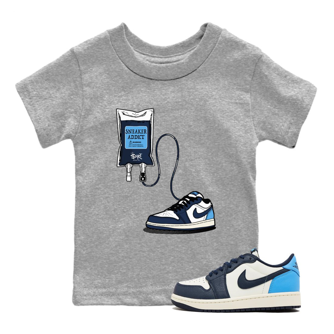 1s Obsidian shirts to match jordans Sneaker Therapy shirts to match Jordans AJ1 Retro Low OG Obsidian match shoes to clothes SNRT Sneaker Tees Youth Baby Heather Grey 1 tee