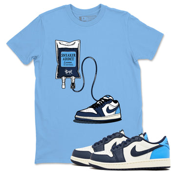1s Obsidian shirts to match jordans Sneaker Therapy shirts to match Jordans AJ1 Retro Low OG Obsidian match shoes to clothes SNRT Sneaker Tees unisex cotton Carolina Blue 1 shirts