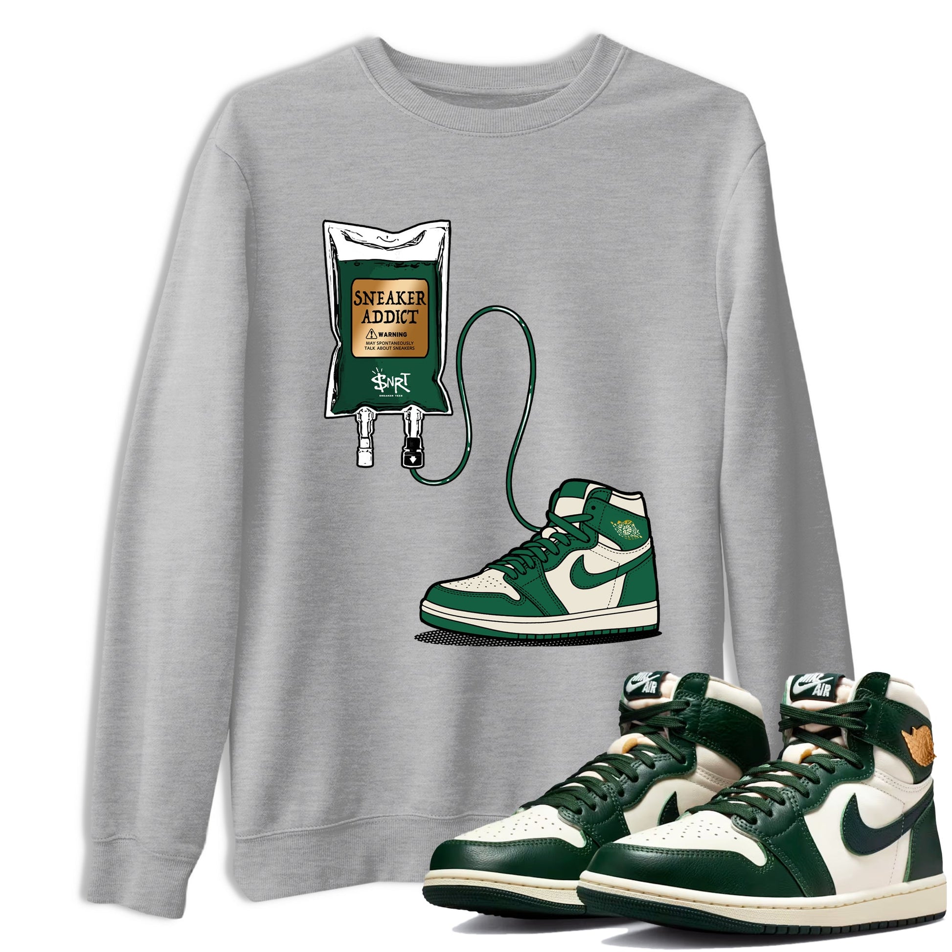 Sneaker Threads – Sneaker Tees To Match Air Jordan 1 Pro Green – Sneaker Therapy Graphic Tee Heather Grey 1. Perfect for Jordan releases 2025 colorways.