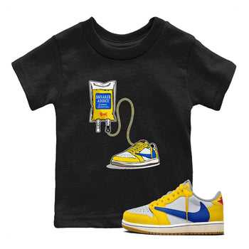 1s Travis Scott Canary shirts to match jordans Sneaker Therapy sneaker match tees Air Jordan 1 Travis Scott Canary SNRT Sneaker Release Tees Youth Baby Black 1 crew neck shirts