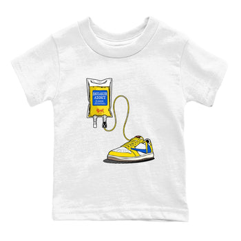 1s Travis Scott Canary shirts to match jordans Sneaker Therapy sneaker match tees Air Jordan 1 Travis Scott Canary SNRT Sneaker Release Tees Youth Baby White 2 crew neck shirts