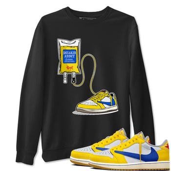 1s Travis Scott Canary shirts to match jordans Sneaker Therapy sneaker match tees Air Jordan 1 Travis Scott Canary SNRT Sneaker Release Tees unisex cotton Black 1 crew neck shirts
